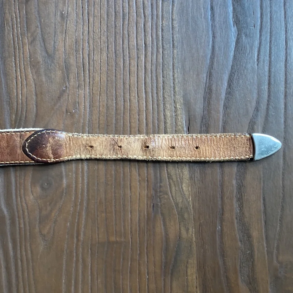 Mens distressed leather embroidered vintage sailfish fishing belt silver tip
